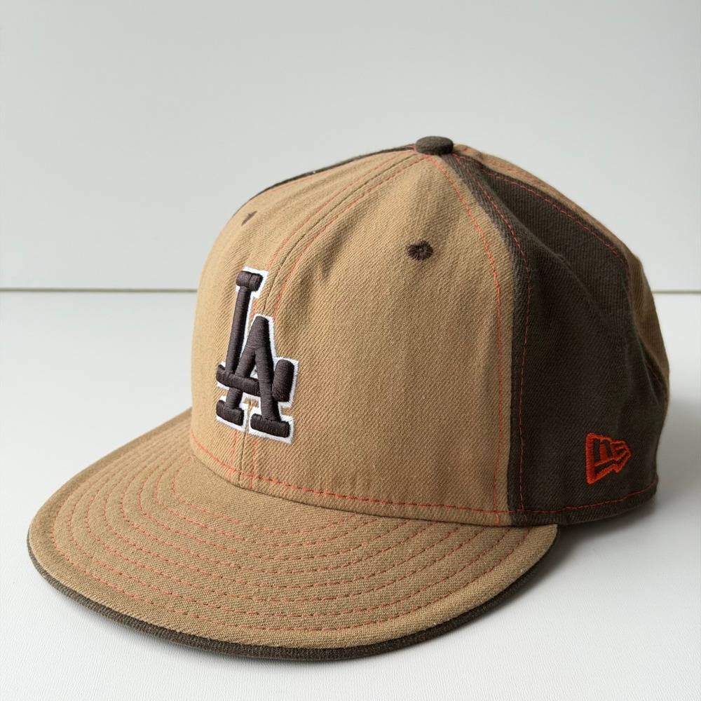 LA Dodgers MLB New Era 59FIFTY Fitted Baseball Cap 7-1/2 Brown Wool Logo Hat